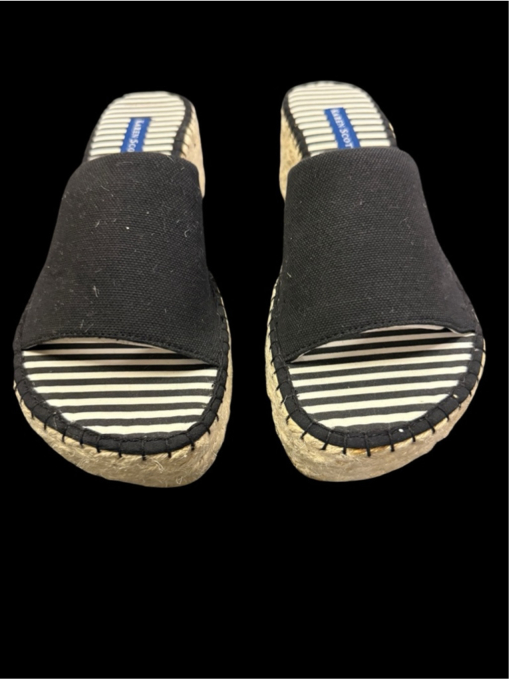 Women's Karen Scott Black & White Striped Wedge Sandals 8.5